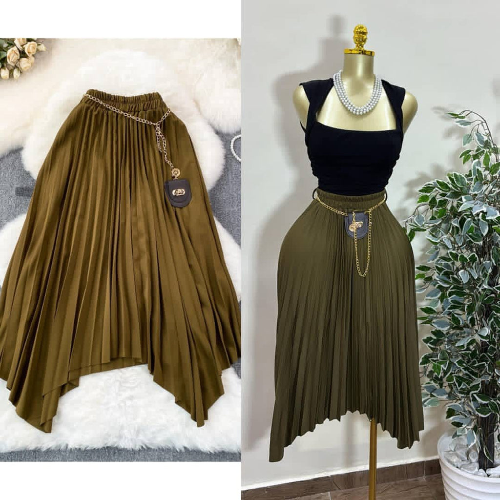 Jupe Plissée Taille Haute Élastiquée Femme