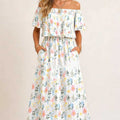 Robe Maxi Imprimée Épaules Dénudées