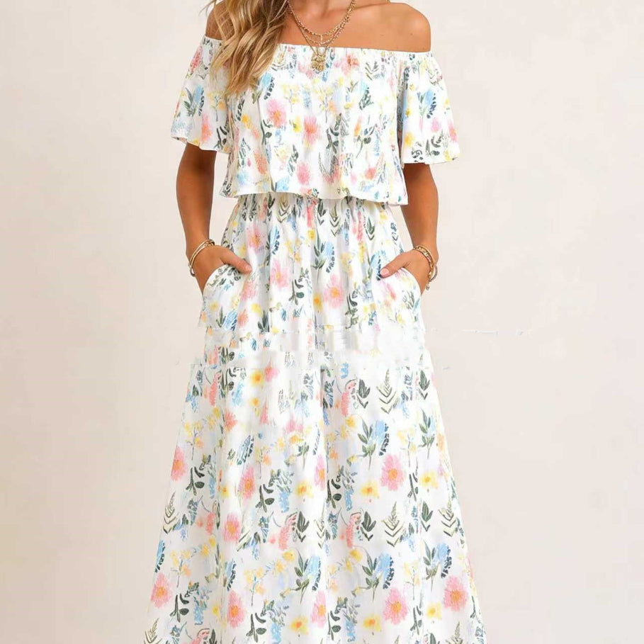 Robe Maxi Imprimée Épaules Dénudées