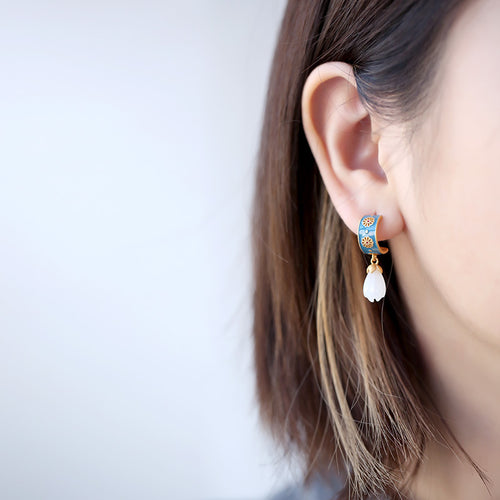 Boucles d'oreilles en jade Hetian naturel vert avec monture en argent style ancien chinois pour femme