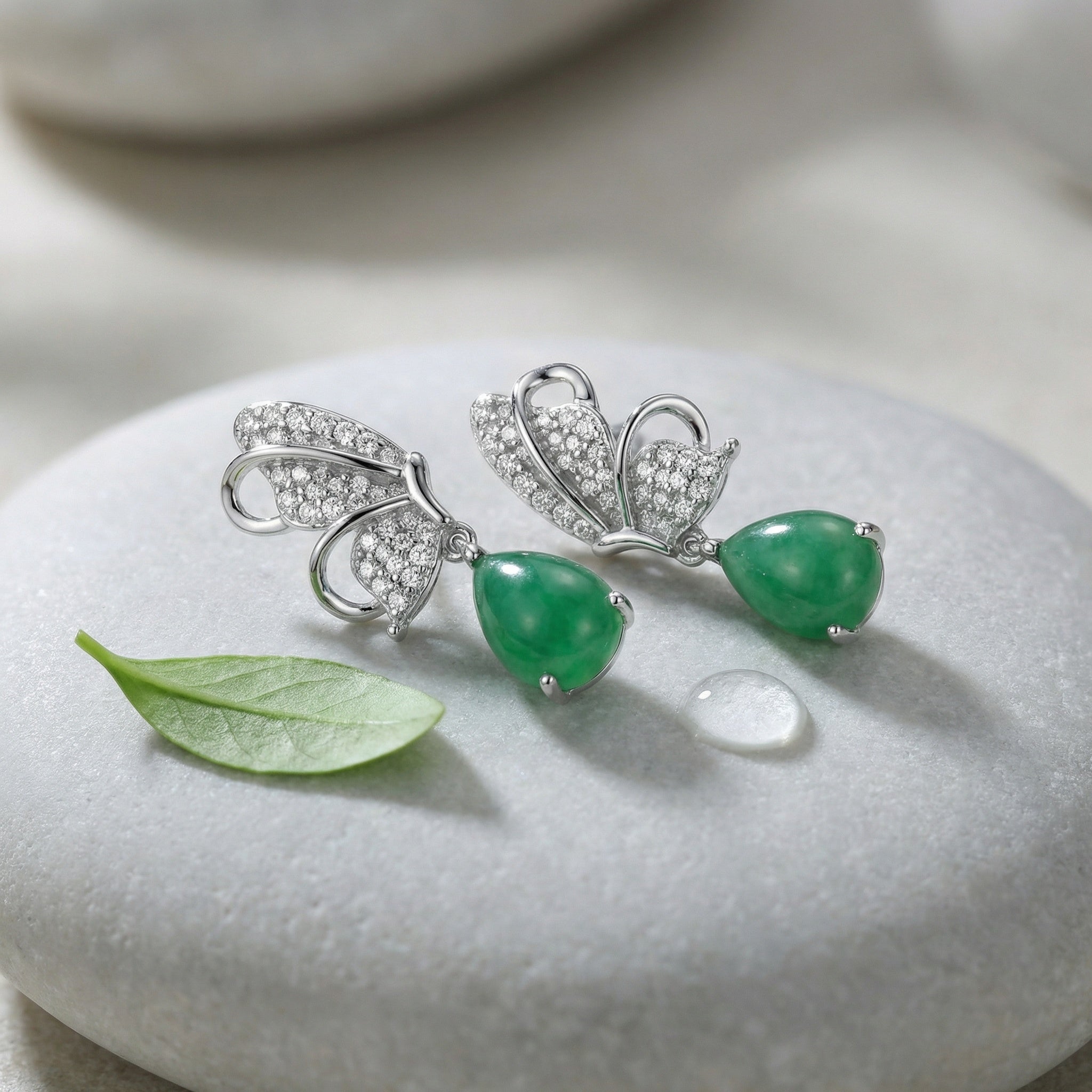 Boucles d'Oreilles Argent 925 Papillon Jade
