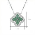 Collier pendentif trèfle quatre feuilles jade vert argent 925 avec halo diamants bijou femme porte-bonheur