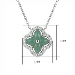 Collier Trèfle Jade Vert Argent 925 - Pendentif Porte-Bonheur