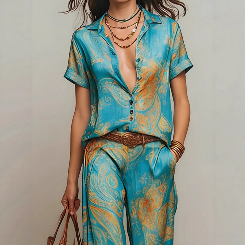 Ensemble Cross-border Amazon Mode Casual Élégant Resort Two-Piece Set