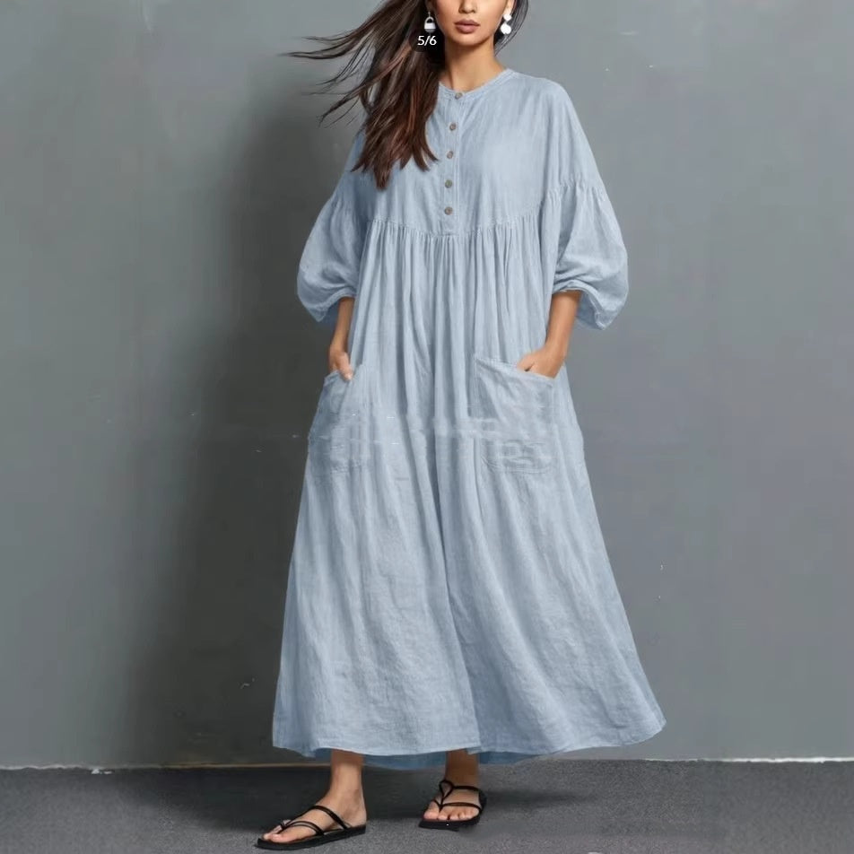 Robe décontractée coton-lin poches