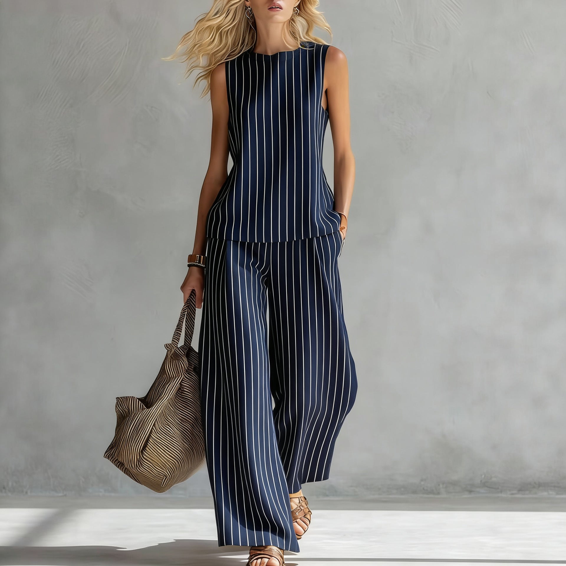 Ensemble Casual Sans Manches Imprimé Jambe Large Pants 2 Pièces Set