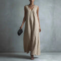Robe Casual Encolure V Coton Lin