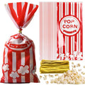 300 Pcs Plastic Popcorn Bags With Twist Ties Pop Corn Party Sleeves Snack Con...