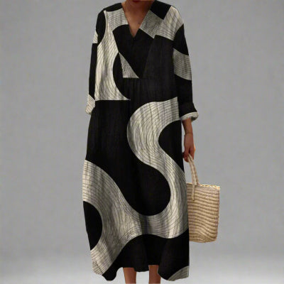 Robe Maxi Imprimée Manches Longues