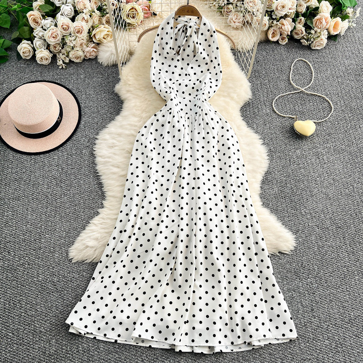 Robe Halter Pois Chic Style Français