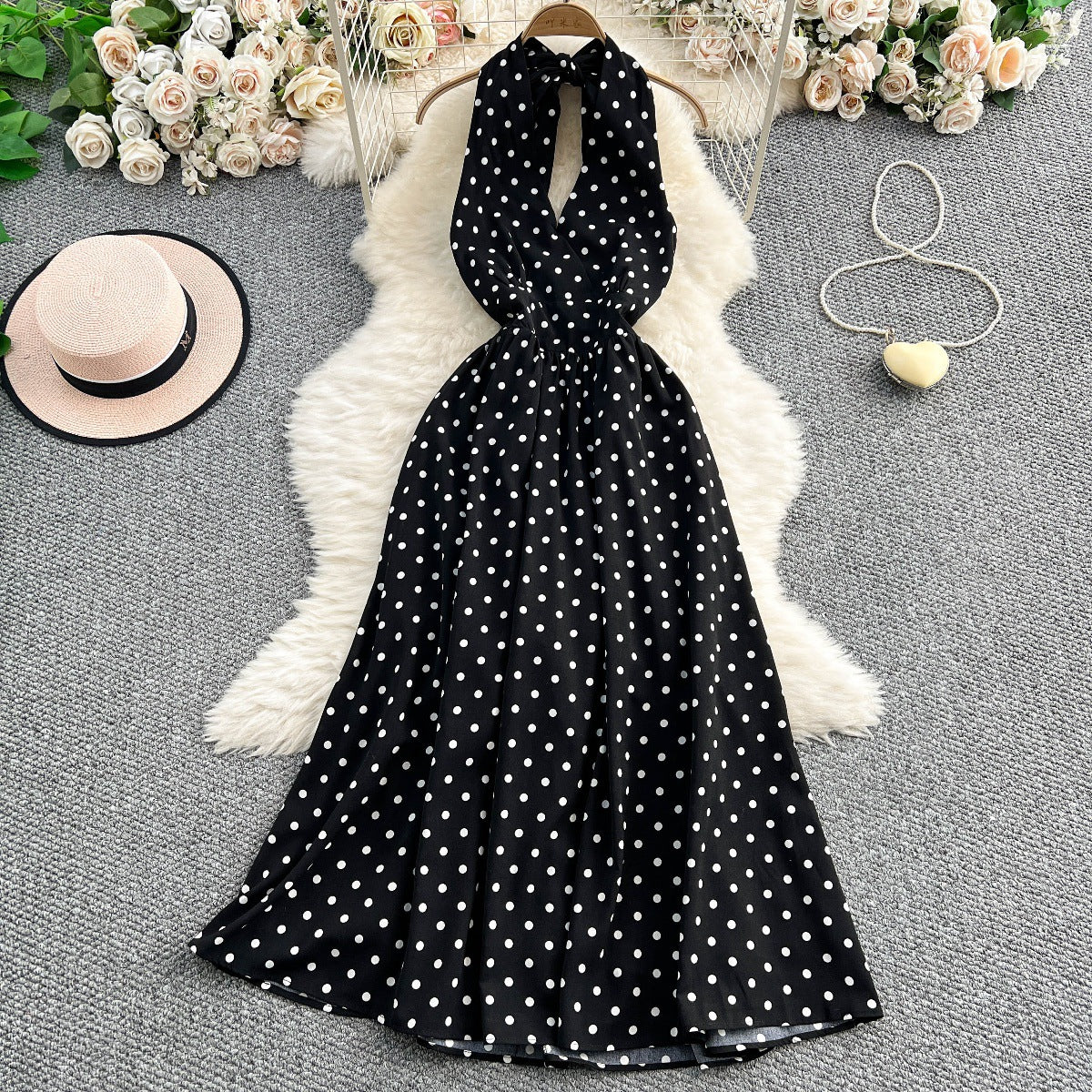 Robe Halter Pois Chic Style Français