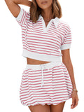 Ensemble 2 pièces rayé femme avec top manches courtes et jupe-short bubble assortie