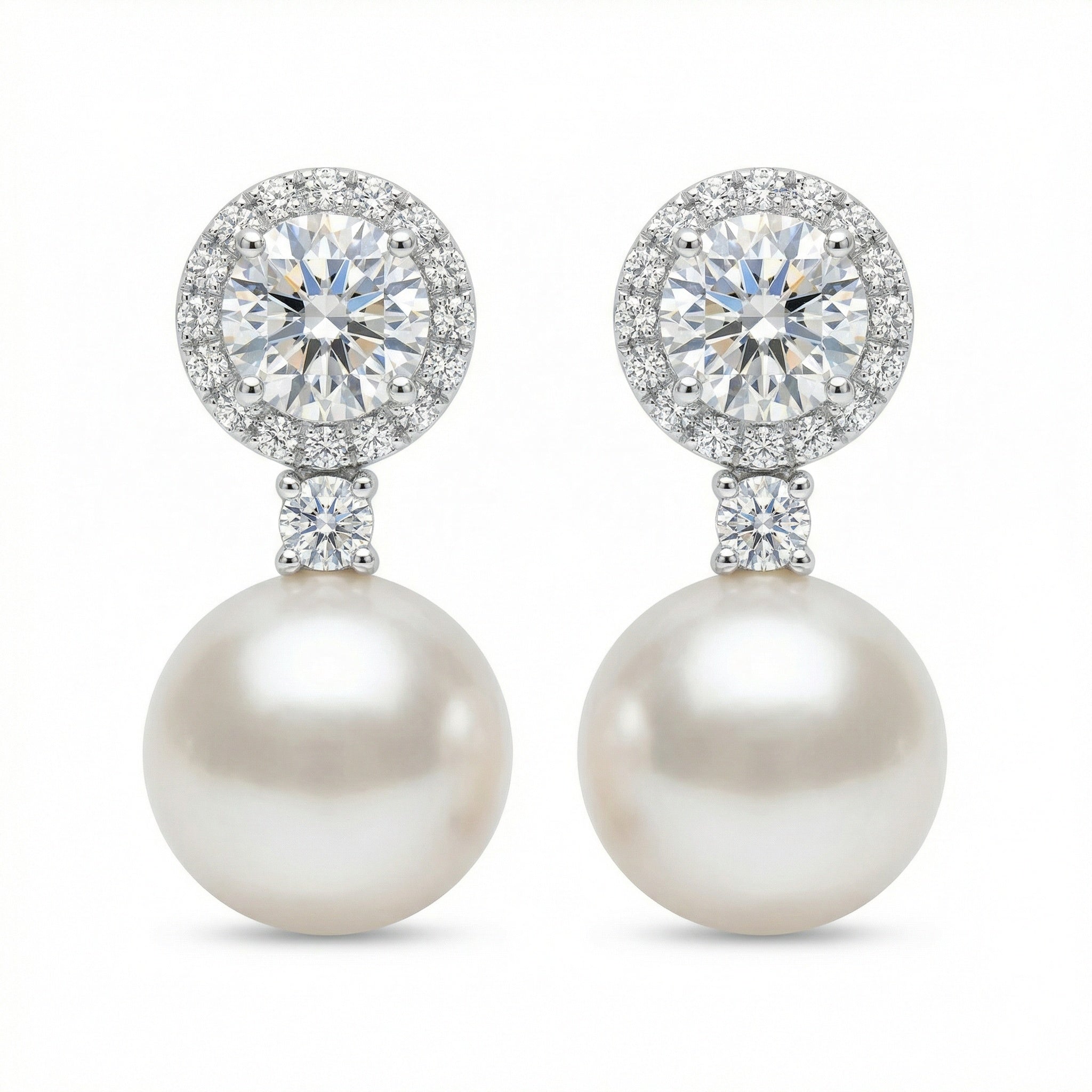 Boucles d'Oreilles Argent Diamant & Perle