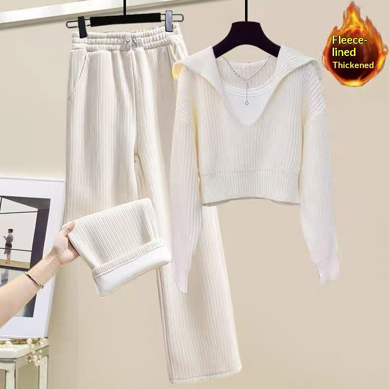 Ensemble Little Ladys Sweater Set Paired With Wide-leg Pants