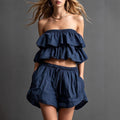 Ensemble Coton-Lin Ruffle-Trimmed Strapless Shorts Set