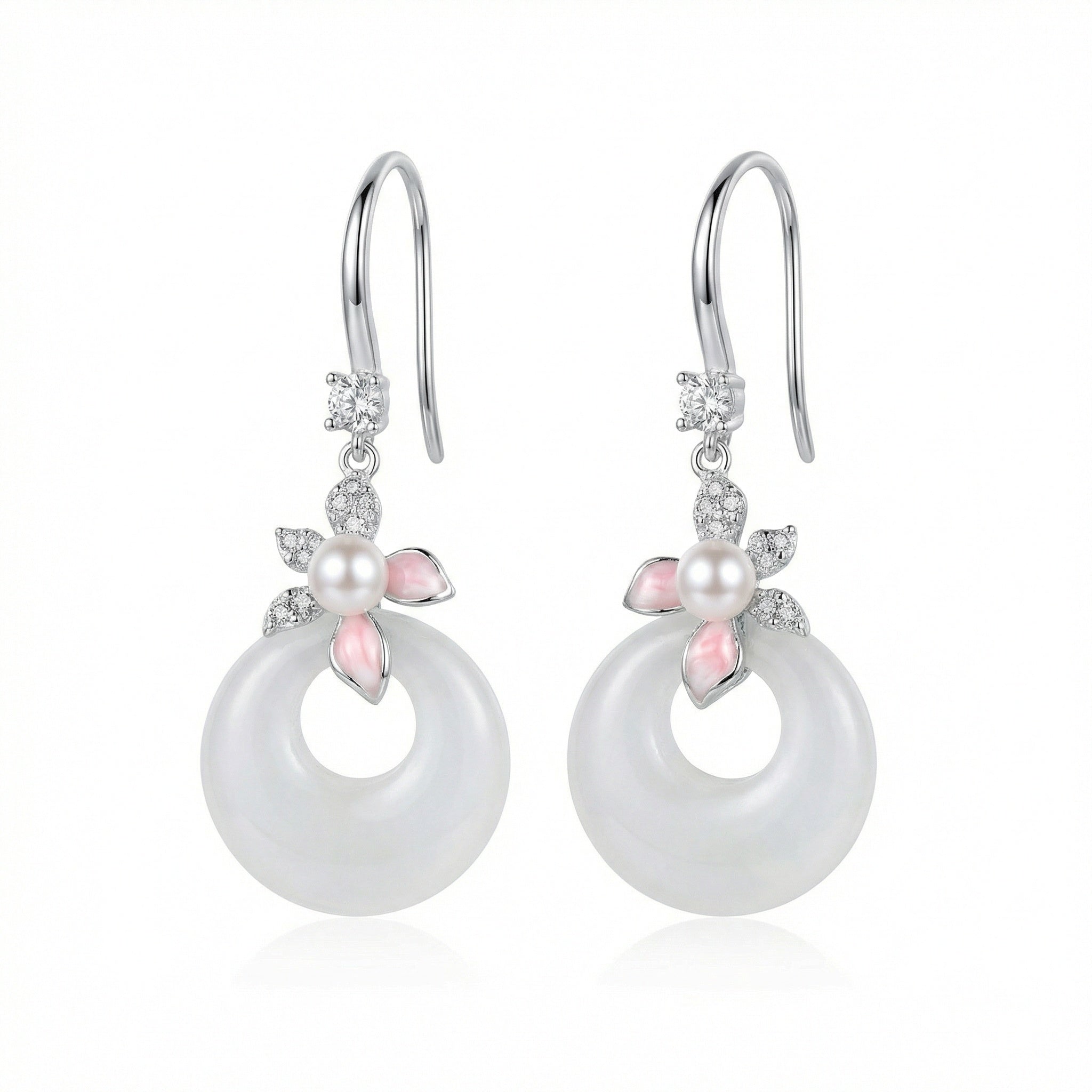 Boucles d'Oreilles Argent Jade & Perles Florales