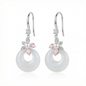 Boucles d'Oreilles Argent Jade & Perles Florales