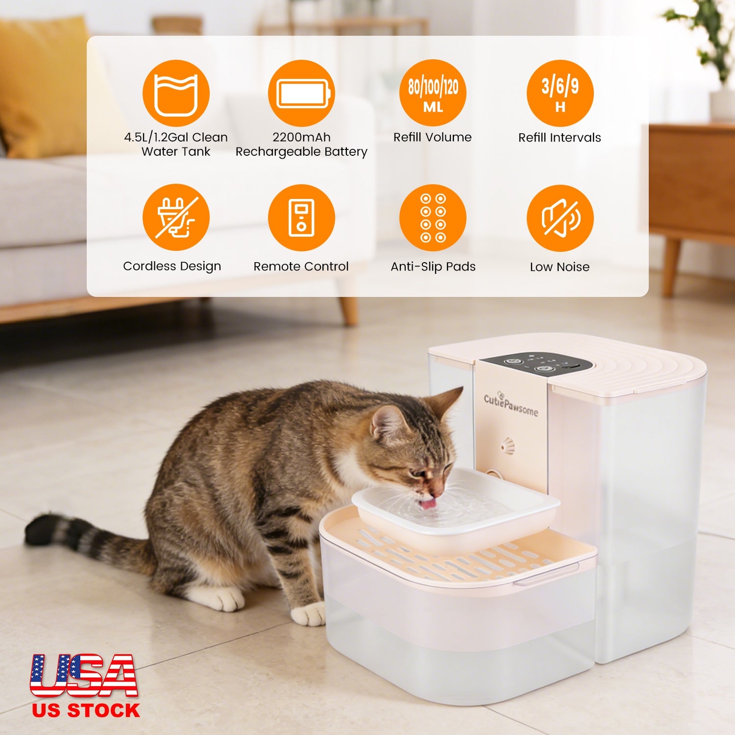 1Pc Smart Pet Water Fountain Automatic Cat Water Dispenser 4.5L Cordless Rech...